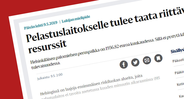 Helsingin palohenkilöstö: Lisää rahaa palkkauksen kehittämiseen