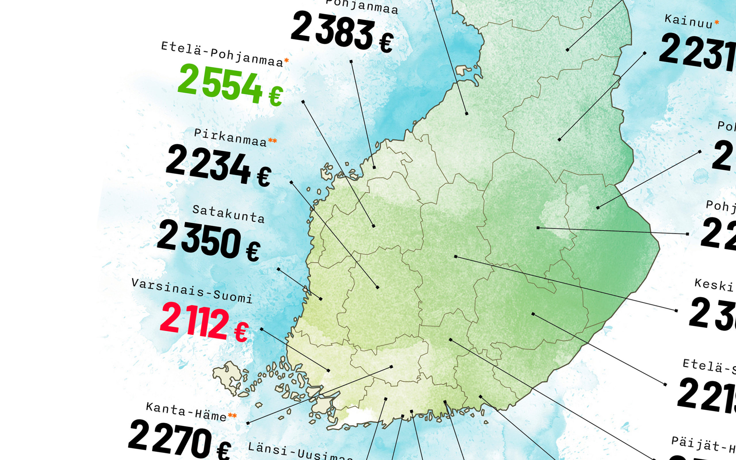 Palomiehen tehtäväkohtaisia palkkoja Suomen kartalla