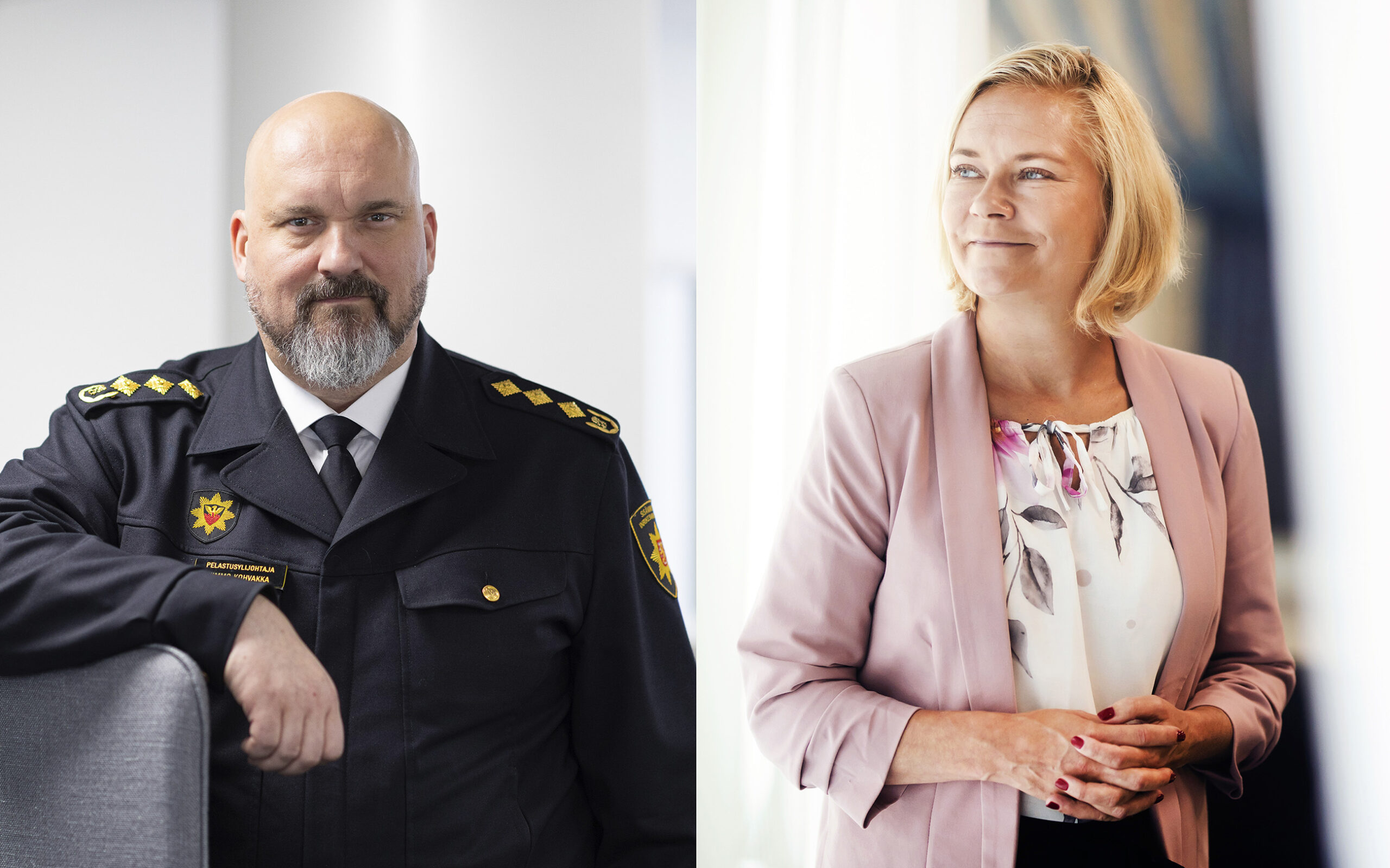 Pelastusylijohtaja Kimmo Kohvakka ja sisäministeri Mari Rantanen